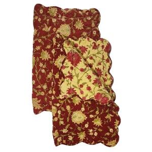 Pottery Barn Linen Cotton 2 Pillow Shams Floral Red Yellow Quilted Reversible